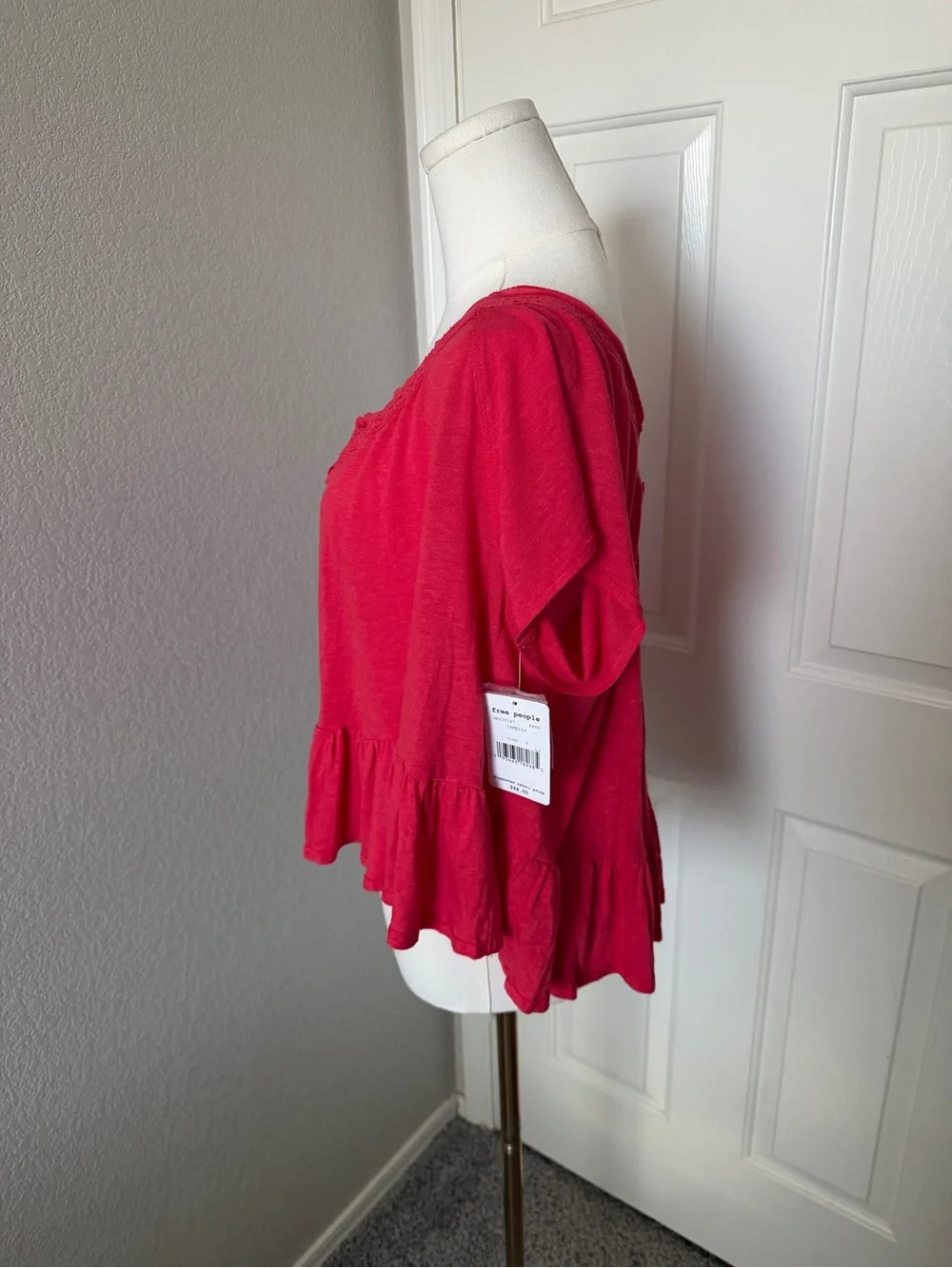 Free People Coral Ruffle Peplum Button-Front Top